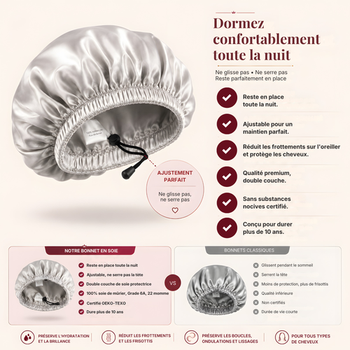 Bonnet de nuit 100% en soie de mûrier